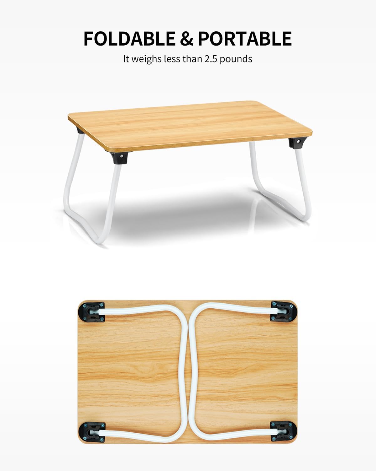 Detalle de Ruxury Foldable Wood Lap Desk, 44.5 cm Wide Portable Bed Tray