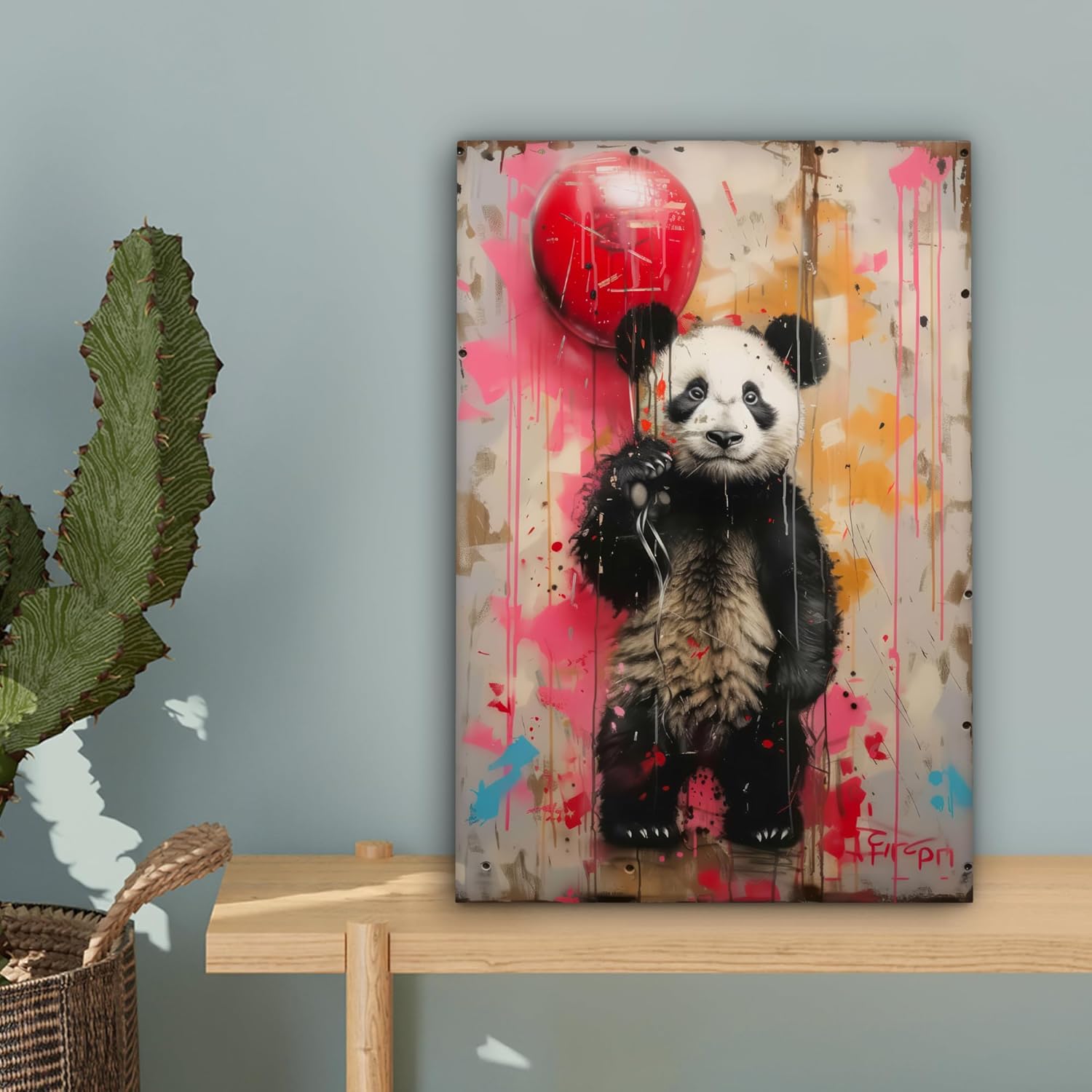 Thumbnail 4 de MuchoWow© Impressions sur toile 20x30 cm déco murale — Panda, ballon, street art
