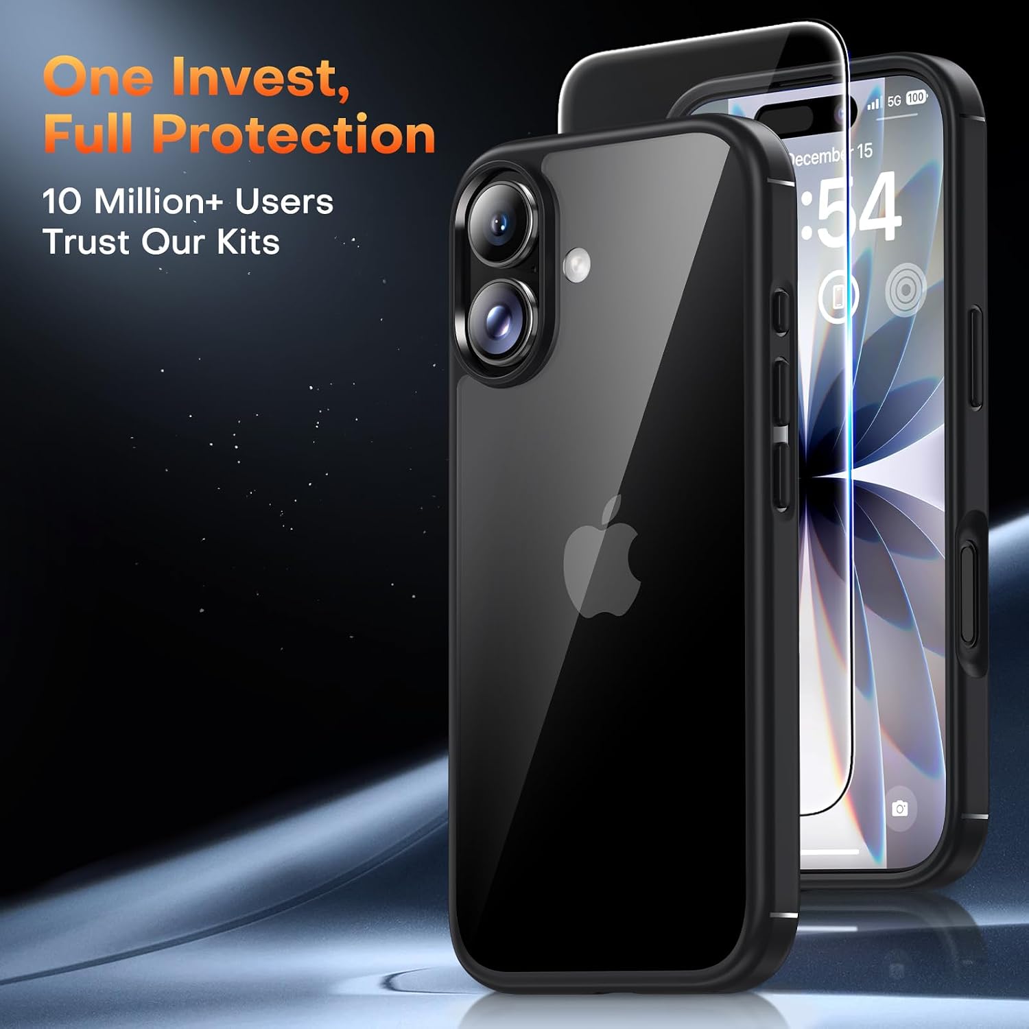 Thumbnail 1 de TAURI for iPhone 17 Case with Screen Protector — Anti-Yellowing, Military-Grade Shockproof Slim Case (Black)