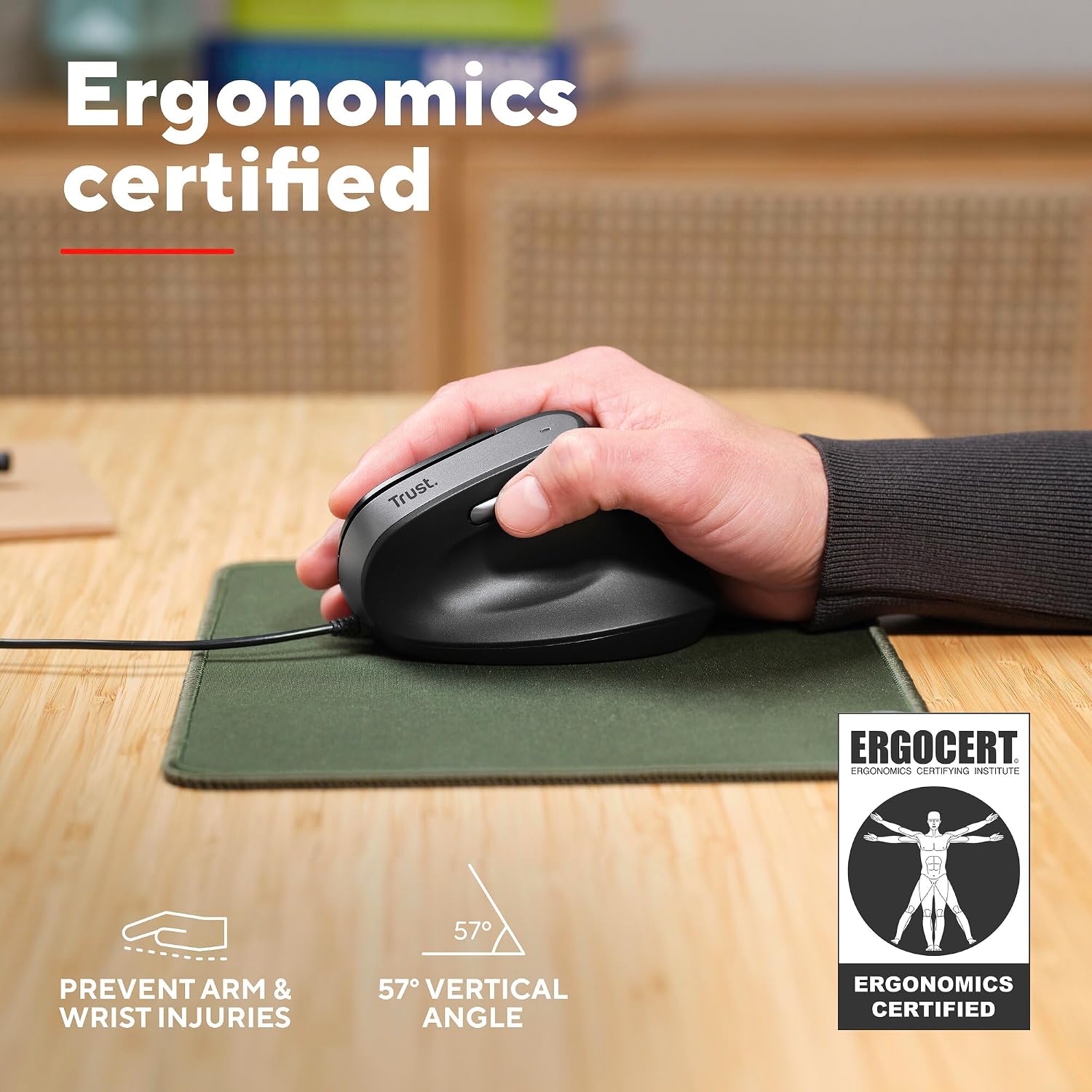 Detalle de Trust Yuno ergonomic mouse, 800-2400 DPI