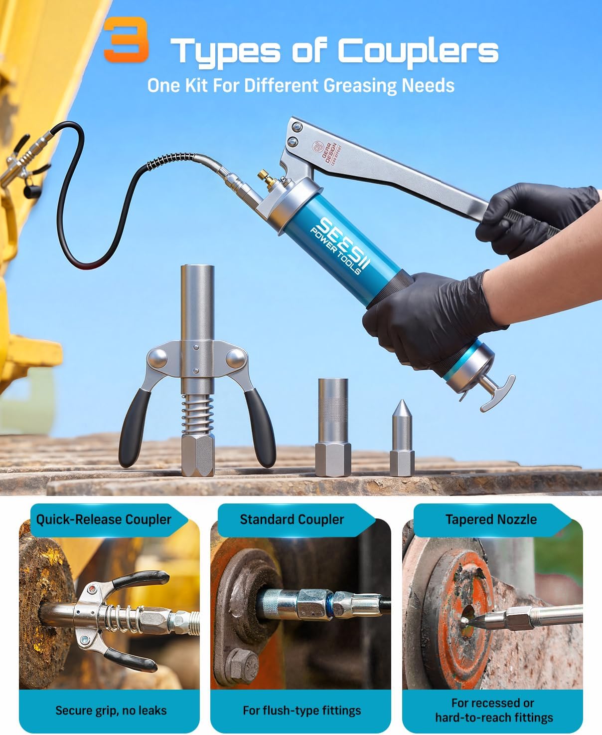 Detalle 2 de Seesii GR06CA 10,000 PSI Grease Gun with 18" Hose and Quick-Release Coupler