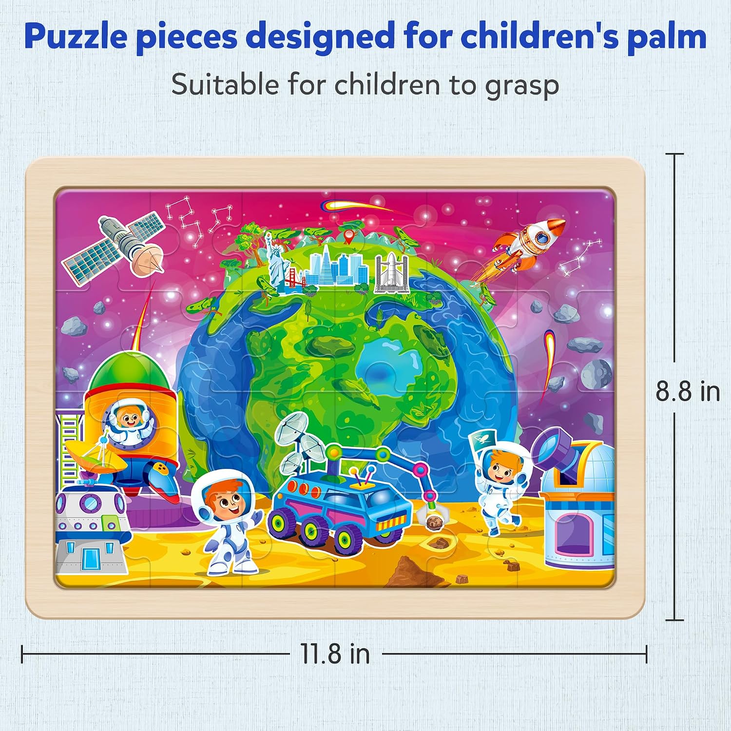 Detalle de SYNARRY Large US World Earth Solar System Wooden Puzzles for Kids (4-Pack, 24 Pieces Each)