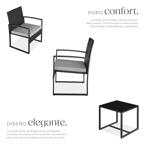 Detalle 2 de tectake TecTake conjunto de jardín exterior para 2 personas con 2 sillas de ratán y mesa con tablero de vidrio