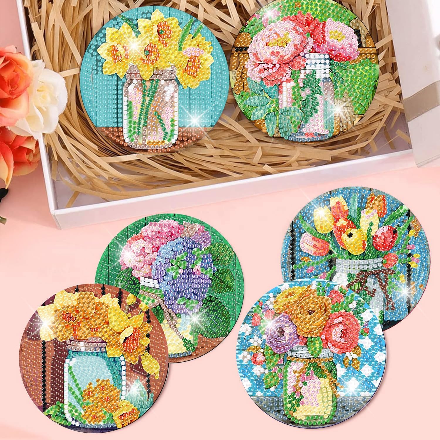 Detalle de Mrpwnle Diamond Art Coaster Kit, 8-Piece Set