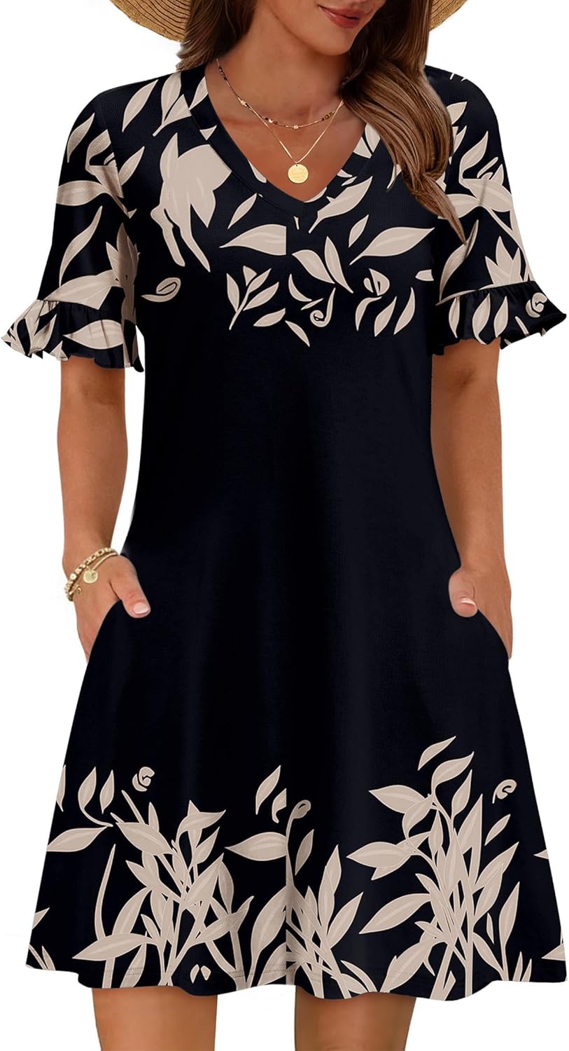 Detalle de Zeagoo Summer Dress with Pockets, V-Neck