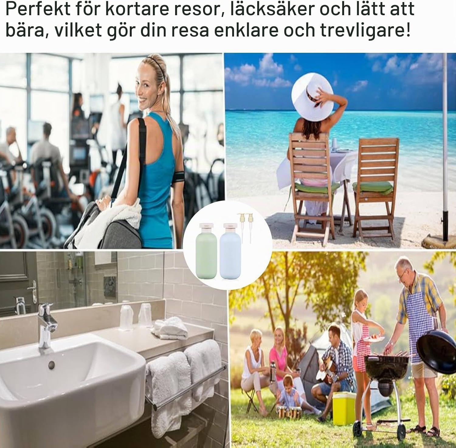 Thumbnail 5 de OMBRISA reseflaskor för toalettartiklar, 2 × 200 ml med pump och vipplock