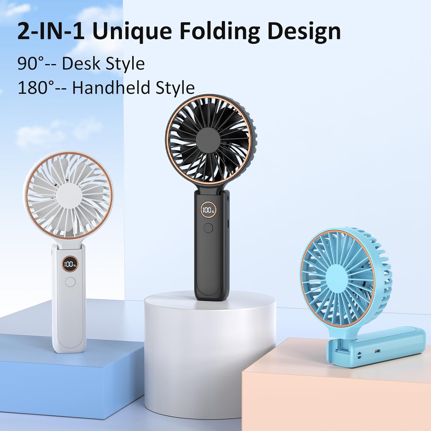 Detalle de Rintea Hand Held Fan – 6-Speeds, 4000mAh Rechargeable Portable Fan with LED Display (Black)