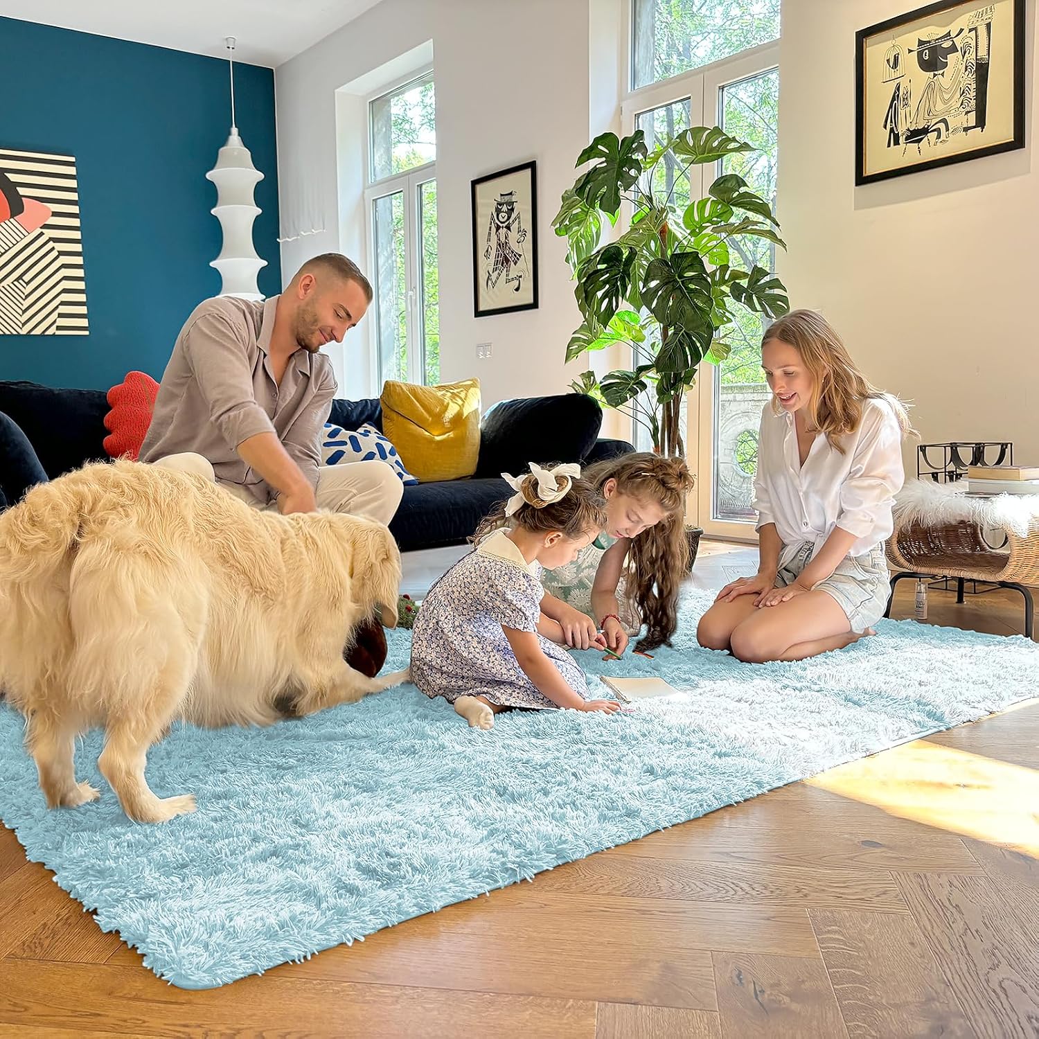 Thumbnail 6 de OLANLY 5x8 Machine Washable Large Area Rug in Light Blue