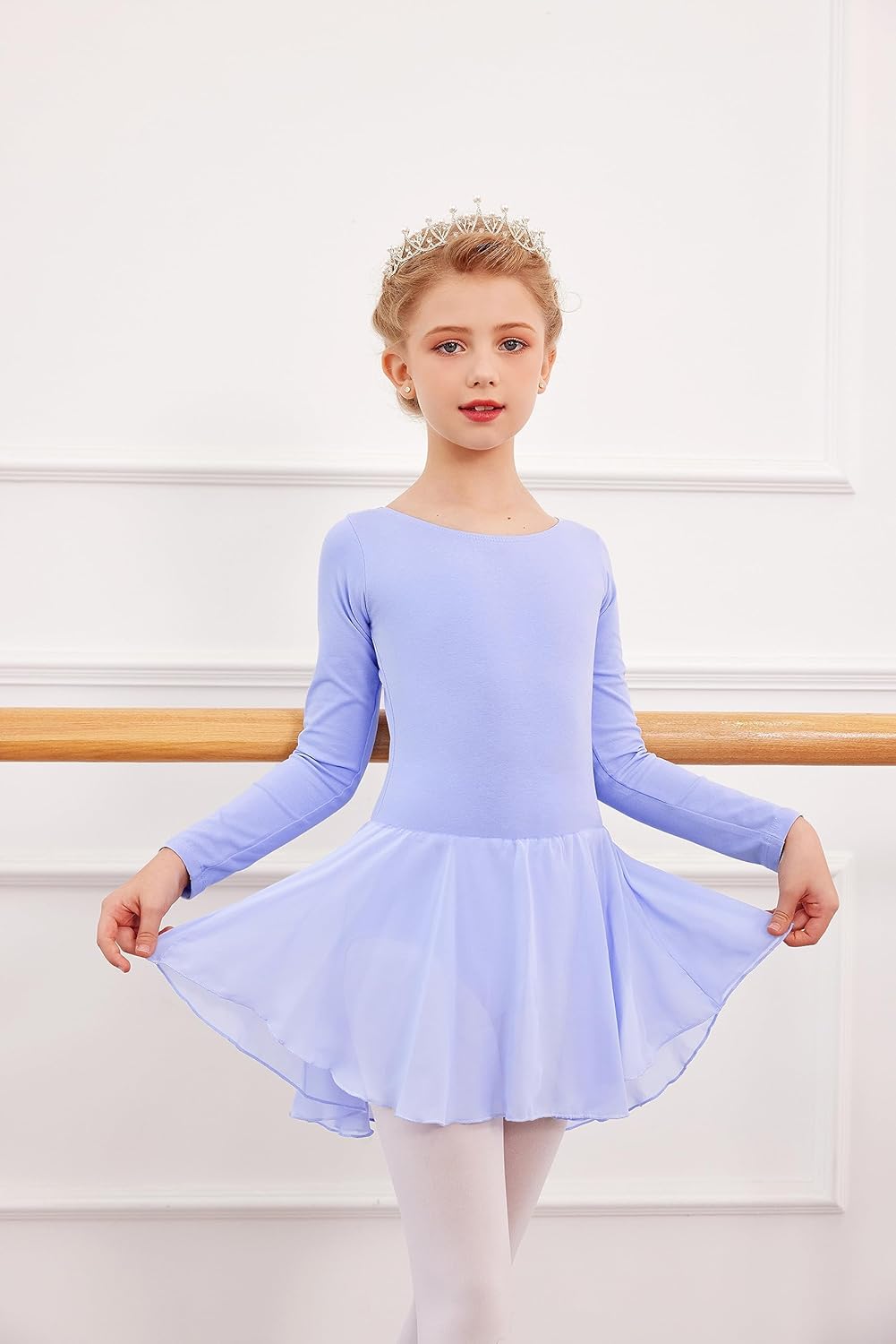 Detalle de Beyove Justaucorps de danse avec jupe tutu en coton pour fille, manches longues