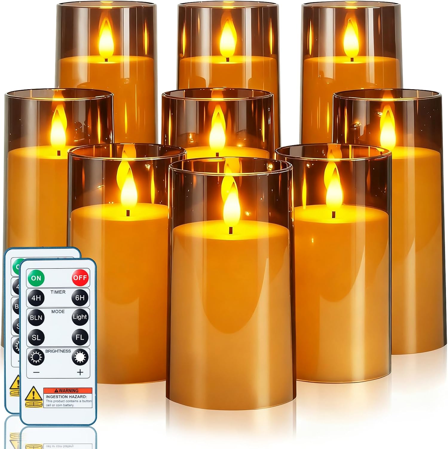 Detalle de Homemory Gray Flameless LED Candles, Acrylic Shells, Remote and Timer, Set of 9