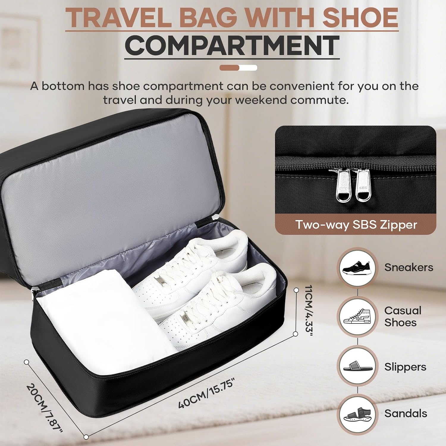 Thumbnail 2 de HPLQQ Ryanair underseat cabin bag 40x30x20L weekend holdall with wet pocket, shoe compartment (F3 Black Brown)