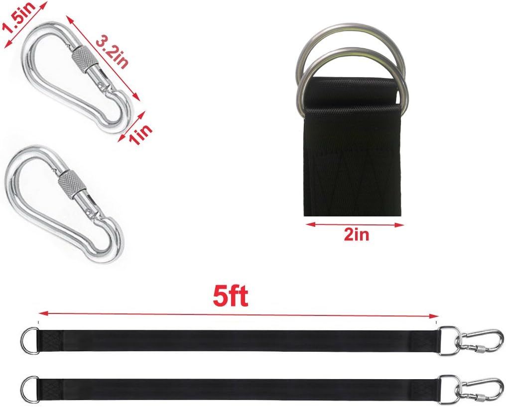 Detalle 2 de YELAIYEHAO Upgrade Welded Tree Swing Hanging Kit – 2 Straps & Snap Carabiners, 2100lbs total, Weatherproof, Easy Installation (2 PCS)