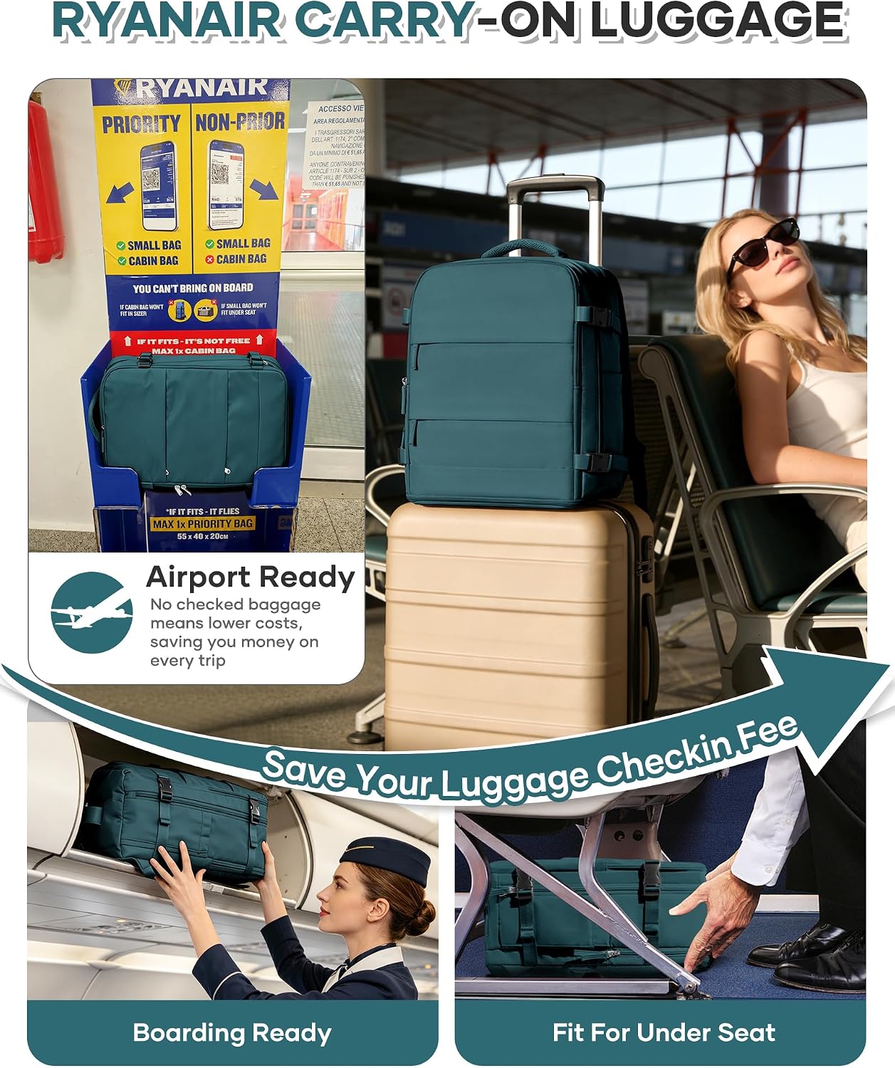 Detalle de SZSYCN Zaino da Viaggio con Sottovuoto, taglia cabina Ryanair 40x30x20 e pompa inclusa