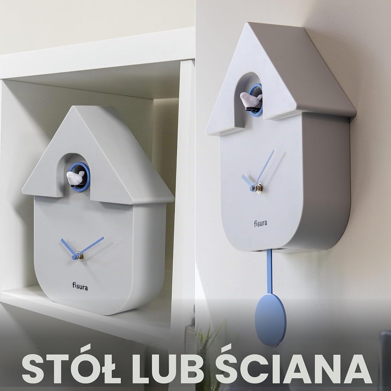 Detalle 2 de FISURA FI-CL1189 – szary zegar ścienny z kukułką i wahadłem z ABS