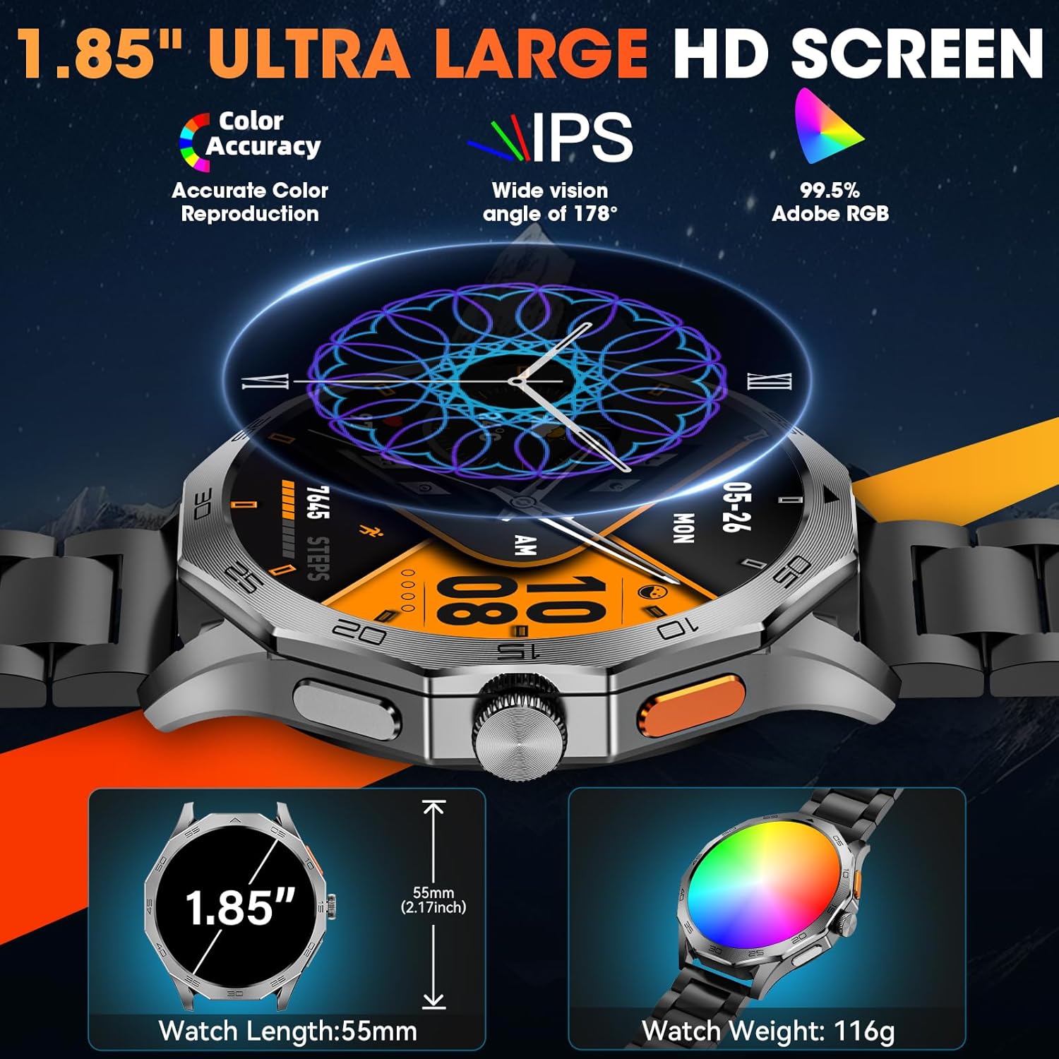 Thumbnail 4 de Military Smart Watch for Men with 1.85-inch Screen, 710mAh Battery and Bluetooth Calling