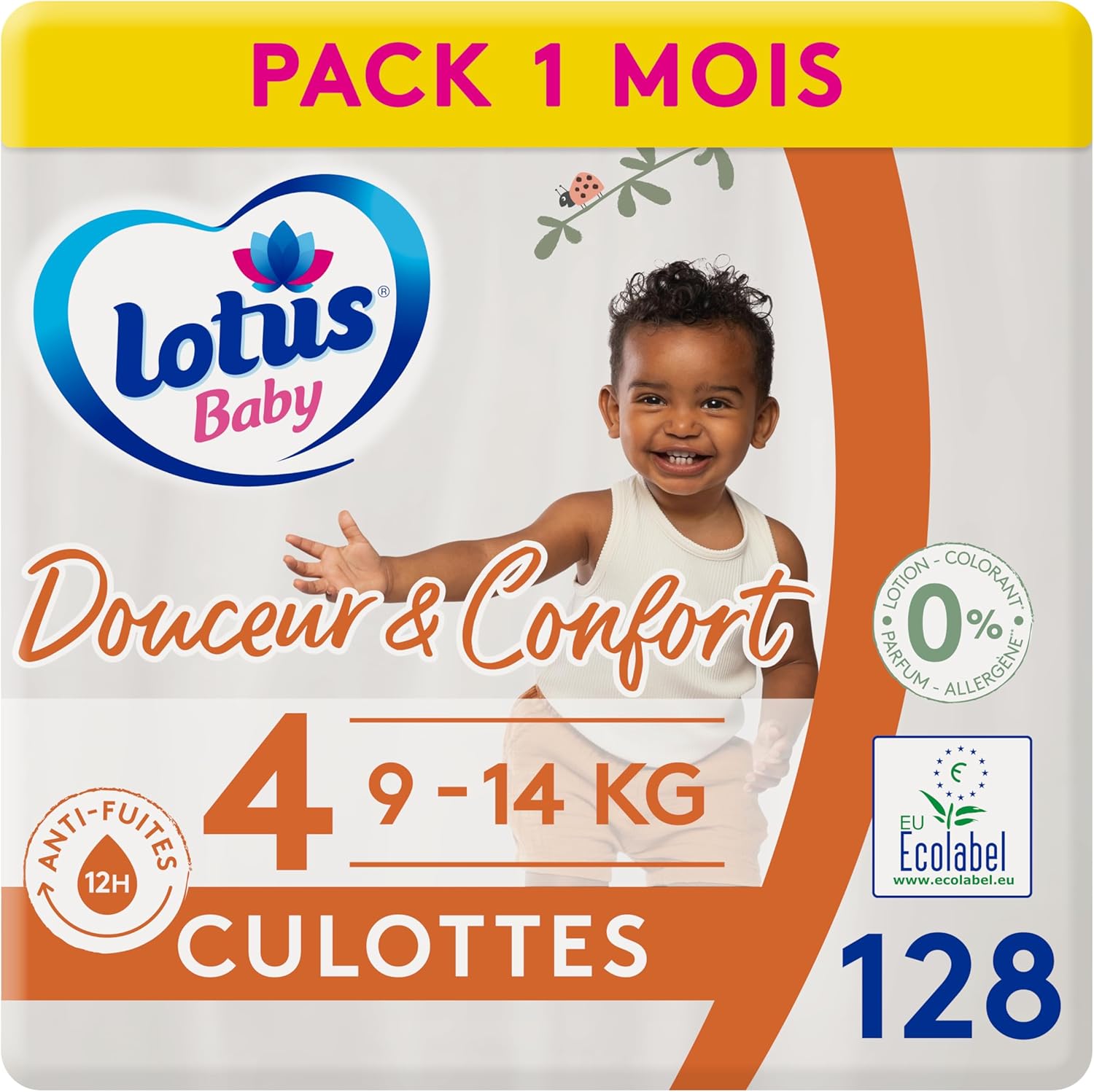 Detalle de Lotus Baby Douceur & Confort - Culottes Taille 4 (9-14 kg) Pack 1 mois - 128 culottes