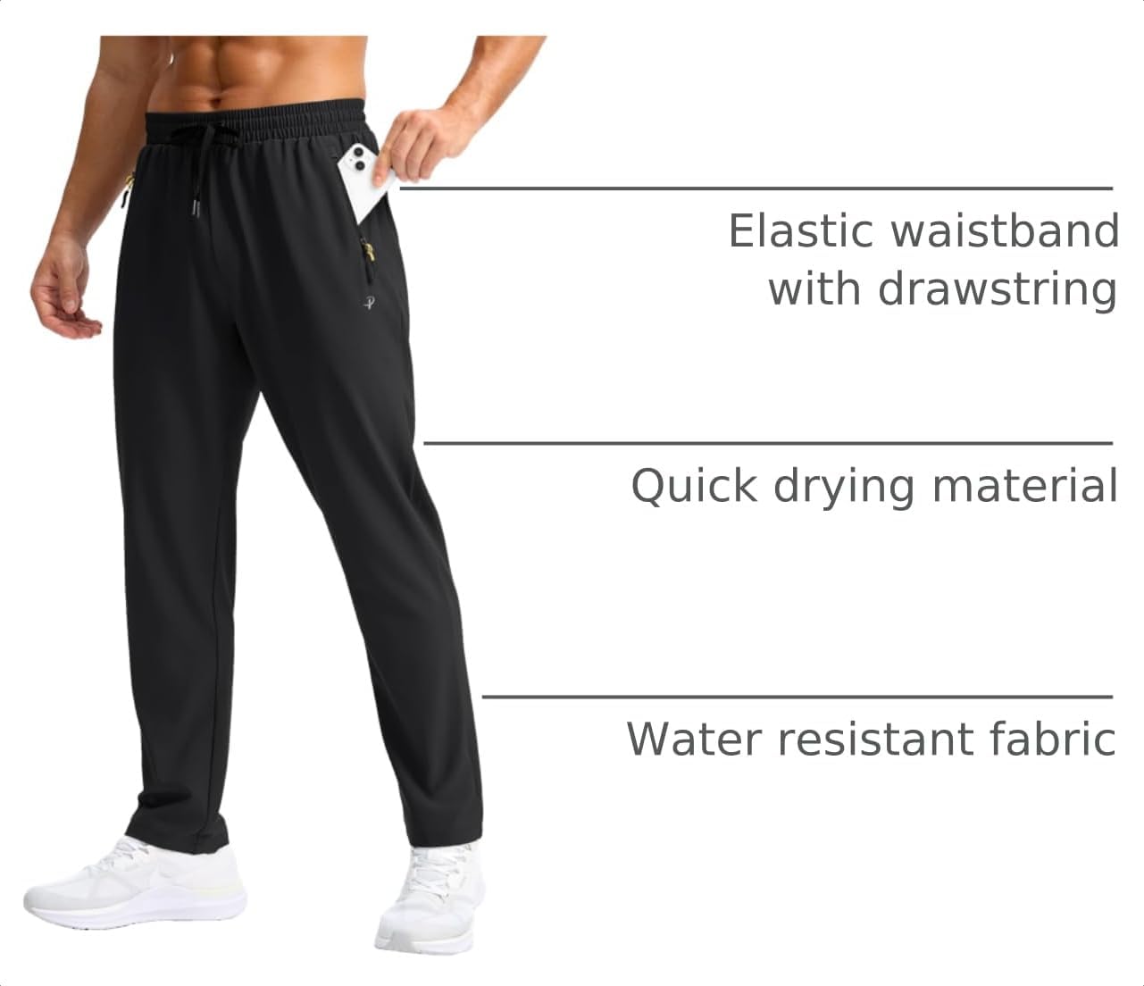 Detalle 2 de Pudolla Men’s Lightweight Hiking Pants Quick-Dry Sweatpants with Zipper Pockets