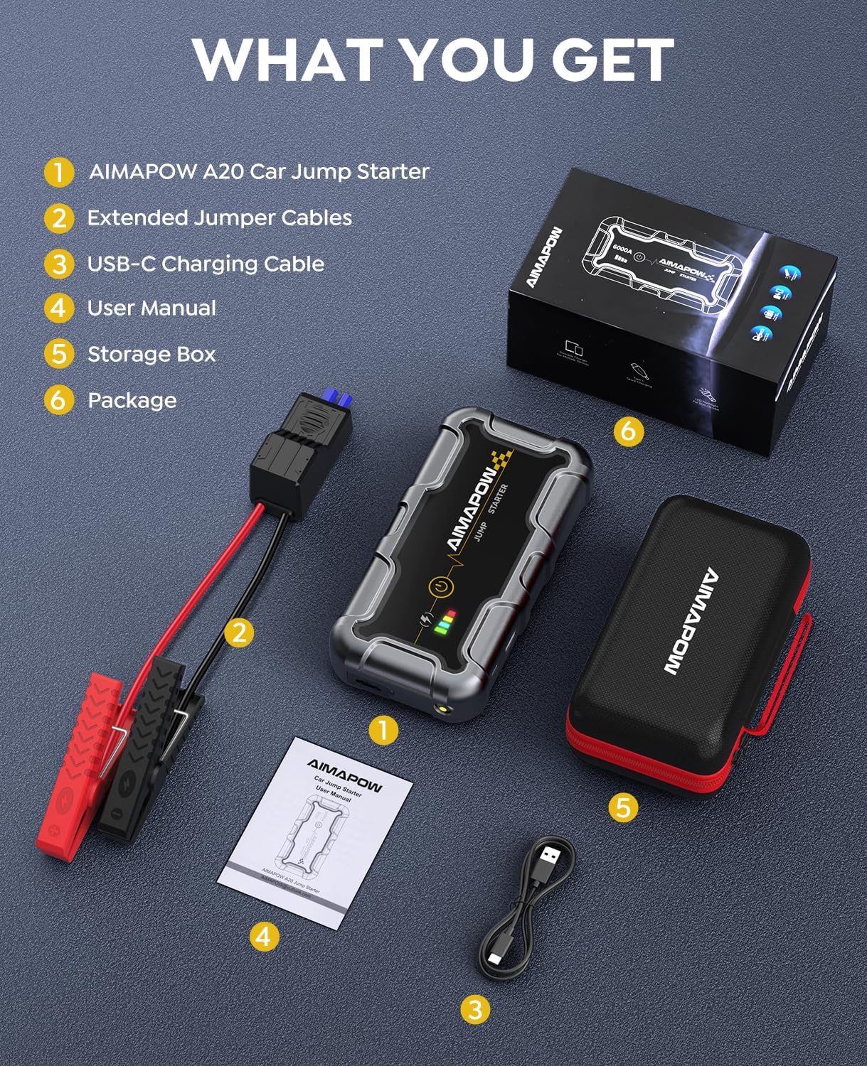 Thumbnail 4 de AIMAPOW Portable Car Battery Jump Starter 20000mAh