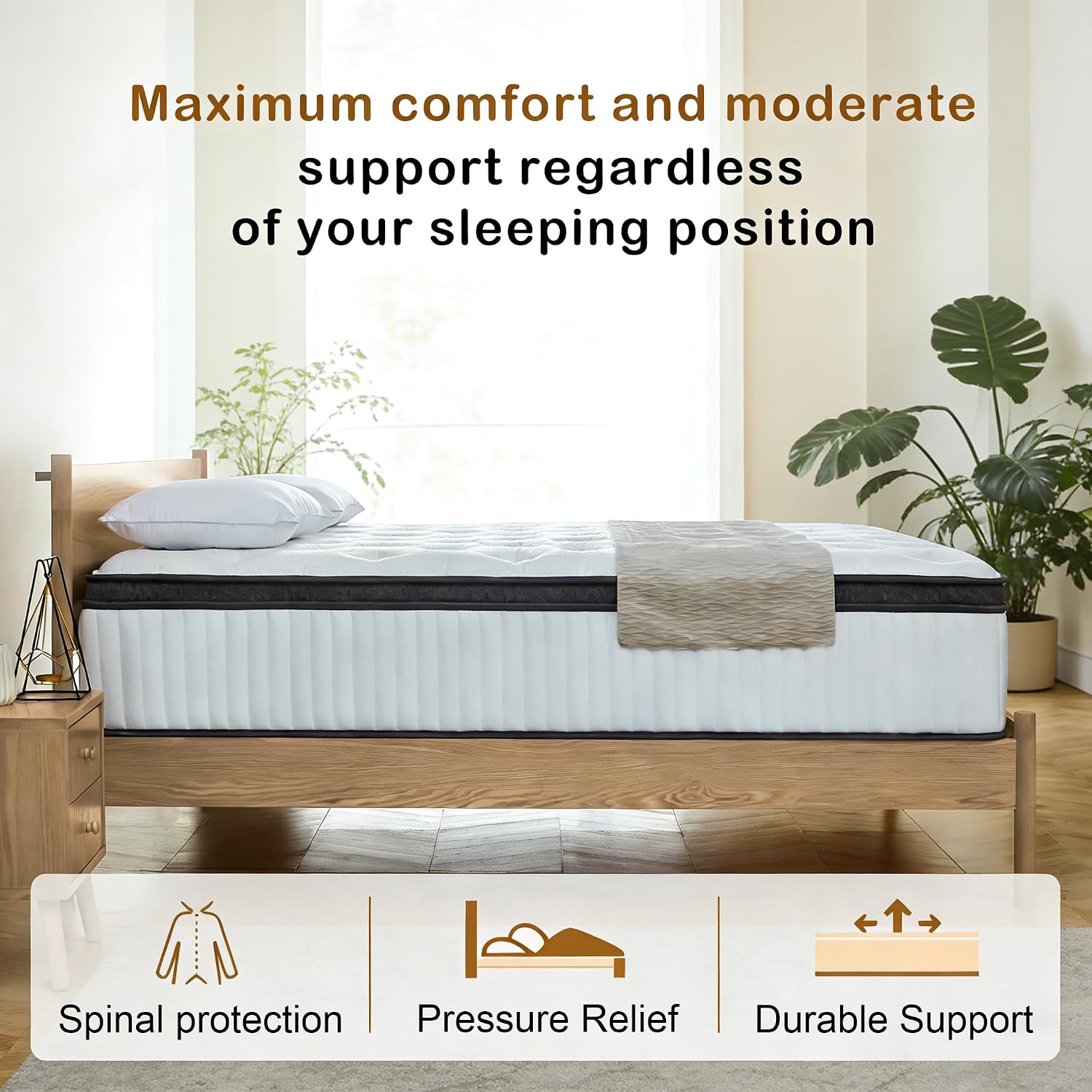 Detalle 2 de Naruchu Full Mattress, 12-Inch Hybrid with Memory Foam and Pocket Springs