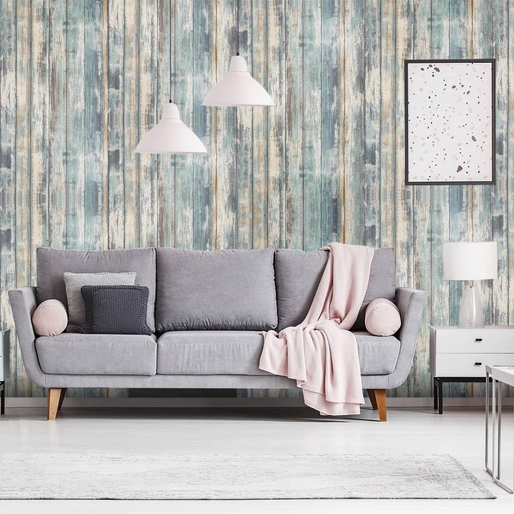 Detalle de Arthome WALL DECOR SWP200-9 plakfolie, blauwe houtlook, zelfklevend en afneembaar