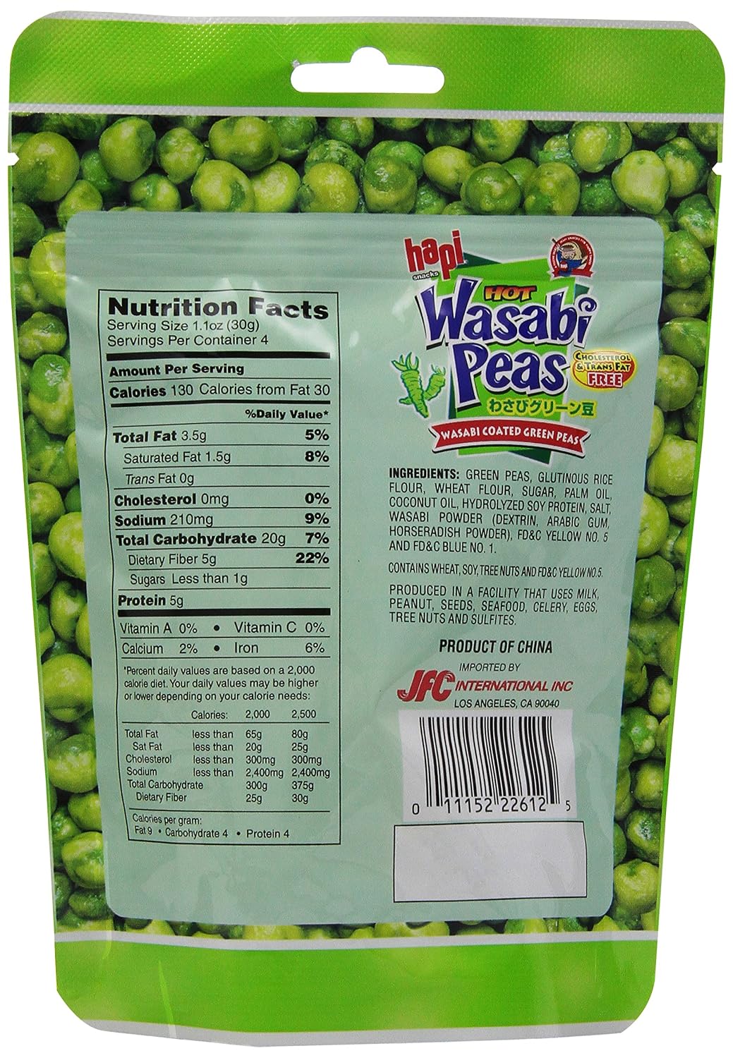 Detalle 2 de Hapi Wasabi Pea Pouches, 4.23 Ounce, Pack of 12