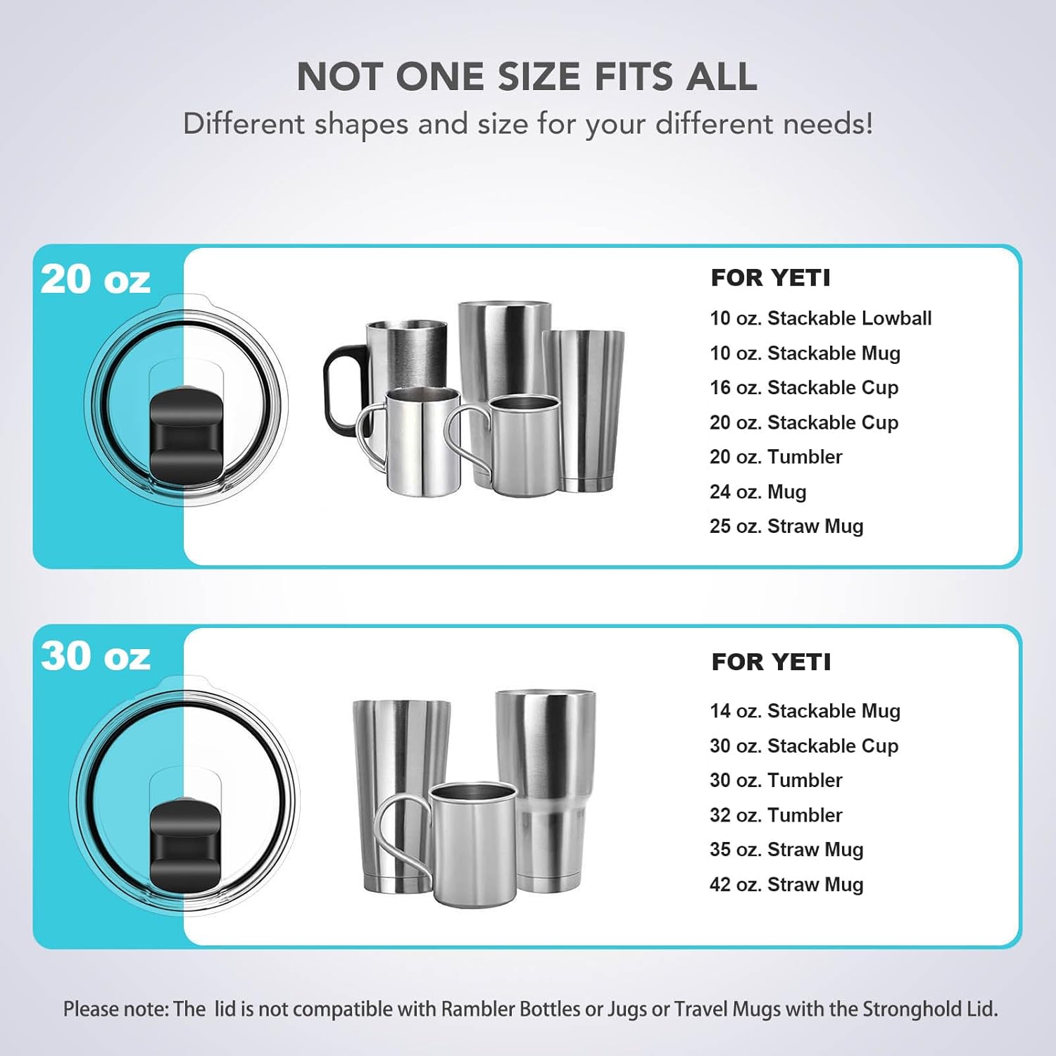 Detalle de YETI-Compatible 20 oz Tumbler Lid 2-Pack 🥤