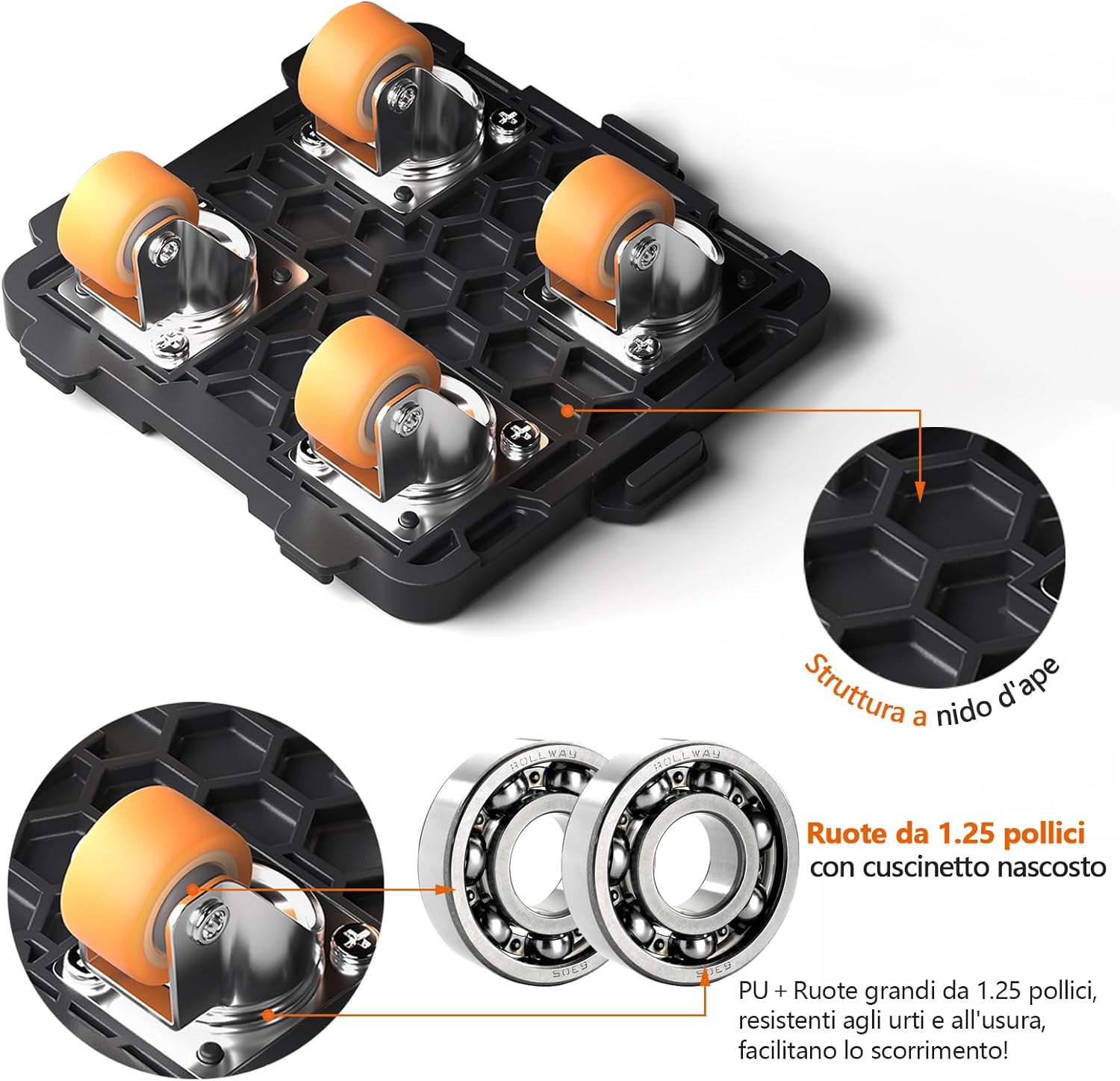 Detalle de ONEON Sollevatore Mobili con Ruote: Dolly con ruote a rotazione 360° per spostare mobili pesanti fino a 300 kg