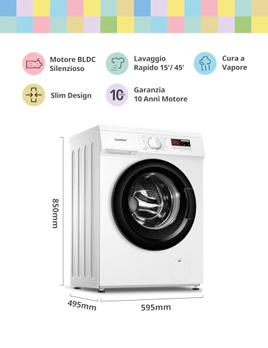 Detalle de COMFEE' Lavatrice Slim 9 kg – Motore BLDC silenzioso, classe A ed eliminazione batteri con Steam Wash
