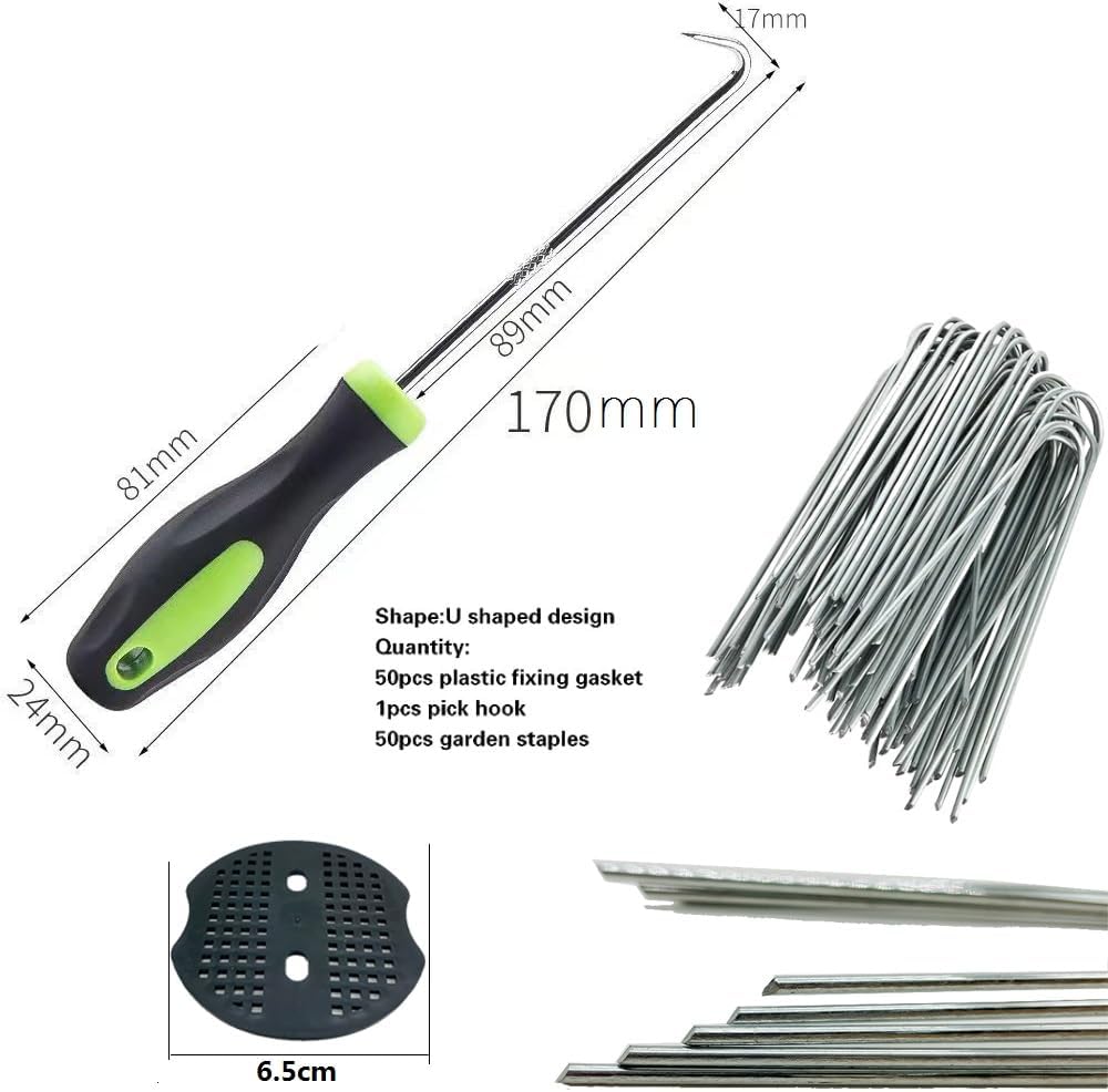 Detalle de Fycooler 50 Weed Control Membrane Pegs with 50 Buffer Washers (6 inch / 150mm) + install hammer
