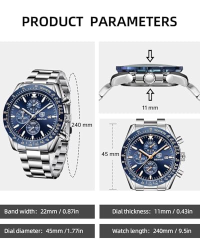 Detalle 2 de BENYAR Reloj Analógico de Hombre con Cronógrafo y Bisel Taquimétrico en Azul