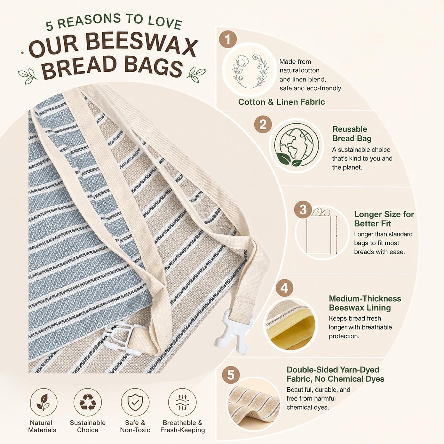 Detalle de Reusable Beeswax Bread Bags, XL