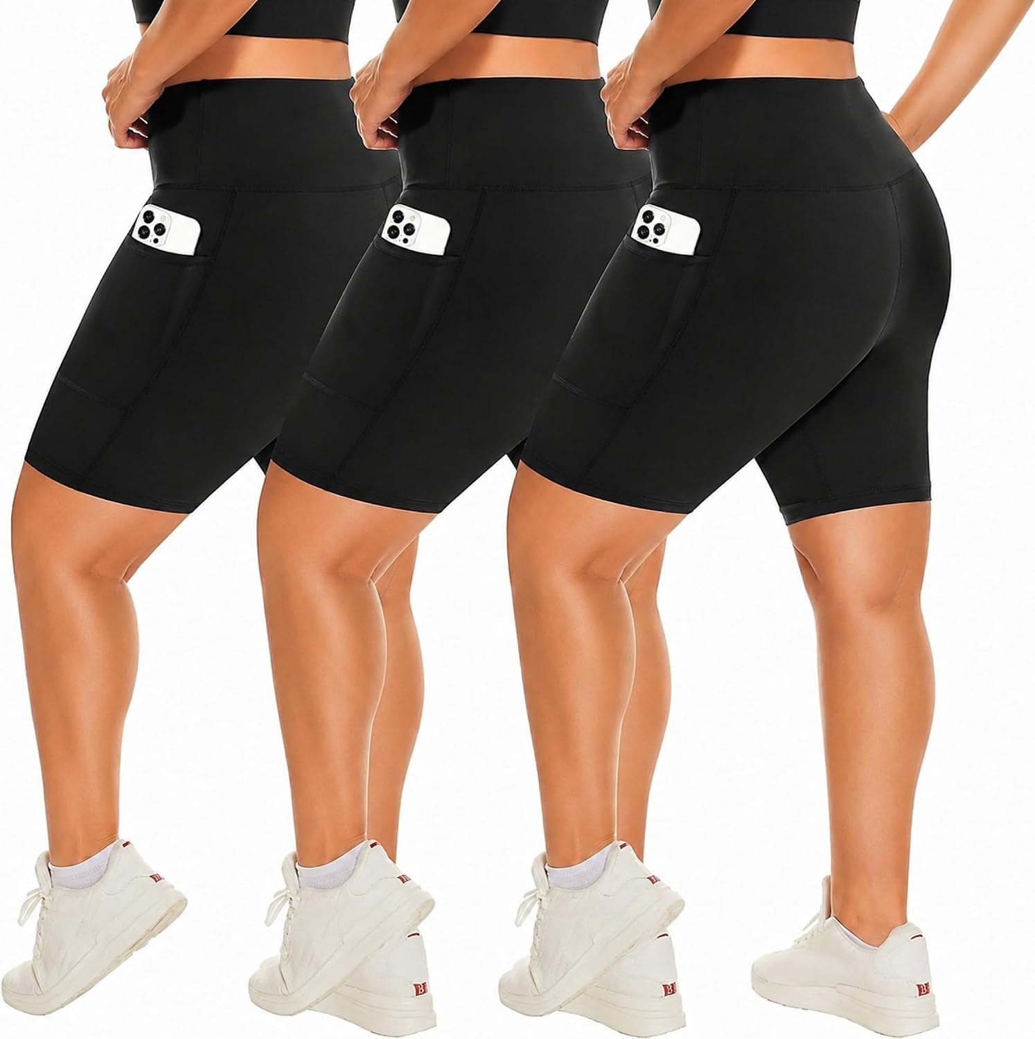 Detalle de HLTPRO Plus Size Biker Shorts 3-pack, 8" inseam