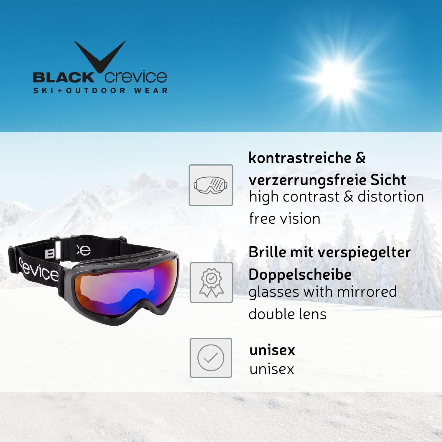 Detalle 2 de Black Embout Crevice Masque de ski Double miroir