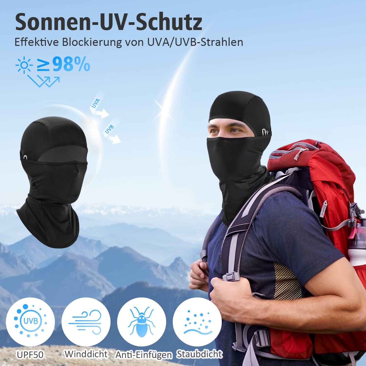 Detalle de HEGCOIIE Sommer-Sturmhaube für Herren und Damen – kühlende Eisseide, UV-Schutz und atmungsaktiv