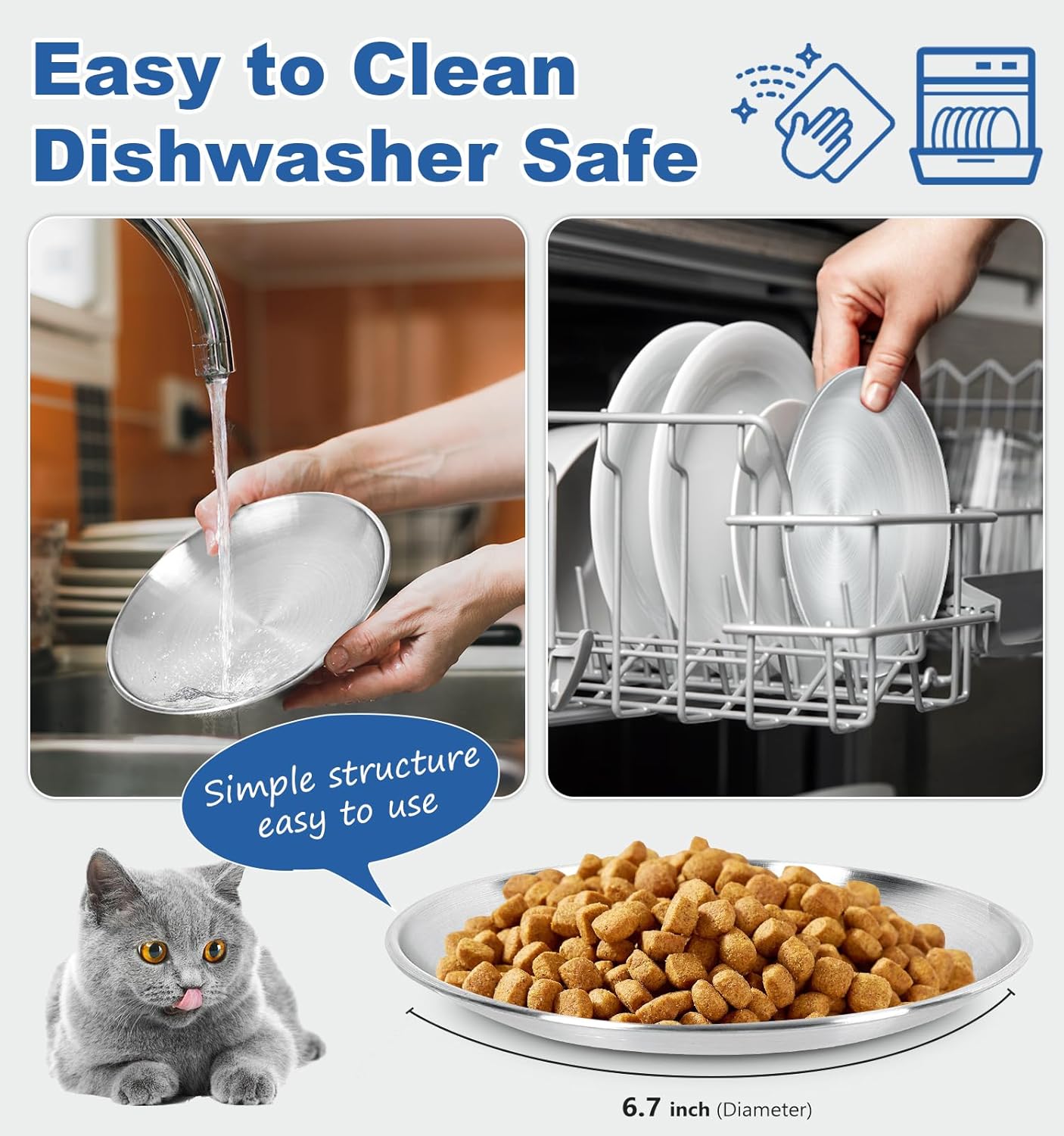 Thumbnail 3 de Supet Cat Food Bowls (6.7 inch) – Stainless Steel Non-Slip Dishes with Silicone Bases, Blue 4 Pack