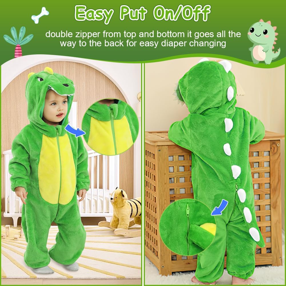 Thumbnail 1 de DiULi Combinaison dinosaure bébé en flanelle douce à capuche (pyjama & déguisement Halloween, Noël, anniversaire)