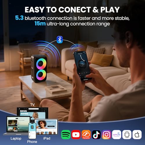 Thumbnail 5 de HEEBUKE Karaoke Machine: Portable 2x10W Bluetooth PA for Parties