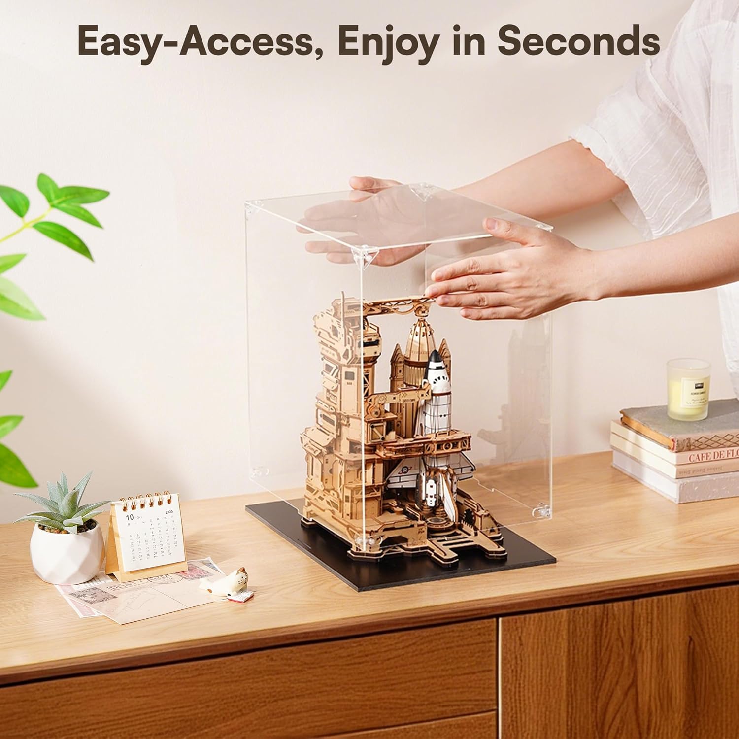 Thumbnail 6 de ROKR Acrylic Display Case 28.6x22.9x31.3cm: Universal, Dust-Proof Showcase for Model Sets, 3D Puzzles and Figures