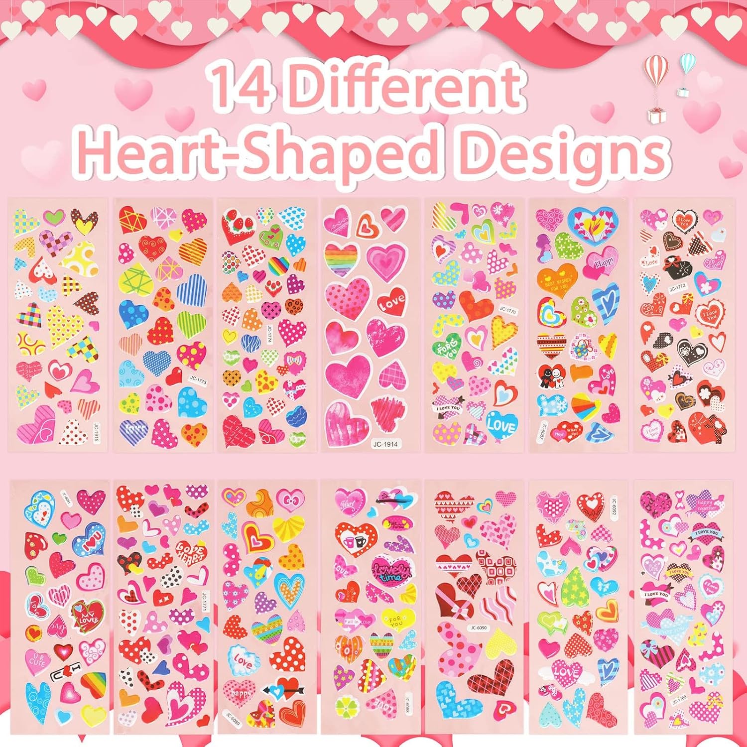 Thumbnail 2 de UPINS Herz Sticker Set – 14 Blätter 3D Puffy Aufkleber, über 200 Motive, vielseitig einsetzbar