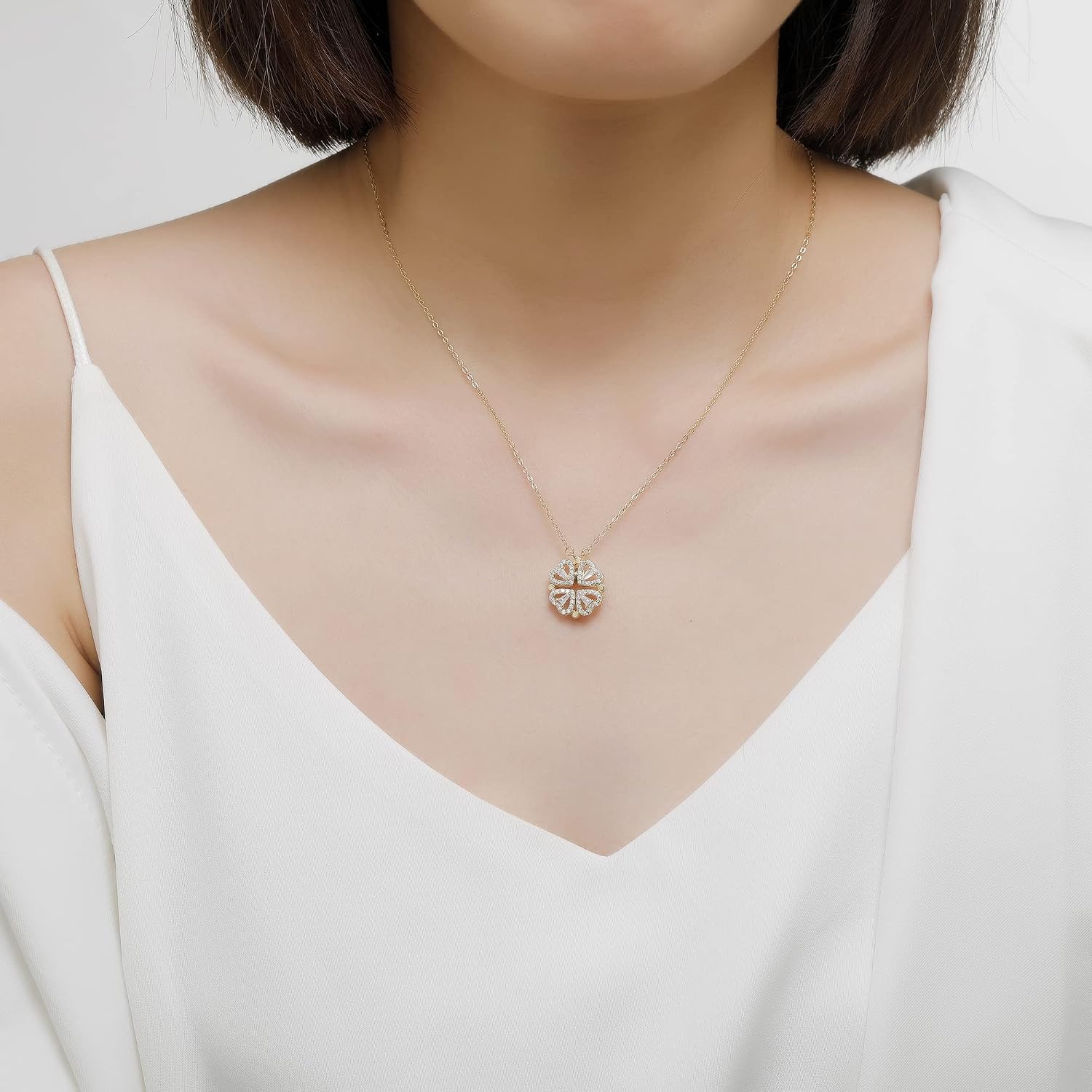 Detalle 2 de Jrêveinfini Collier trèfle à 4 feuilles en argent 925 pour femme (pendentif 15 mm) avec emballage cadeau