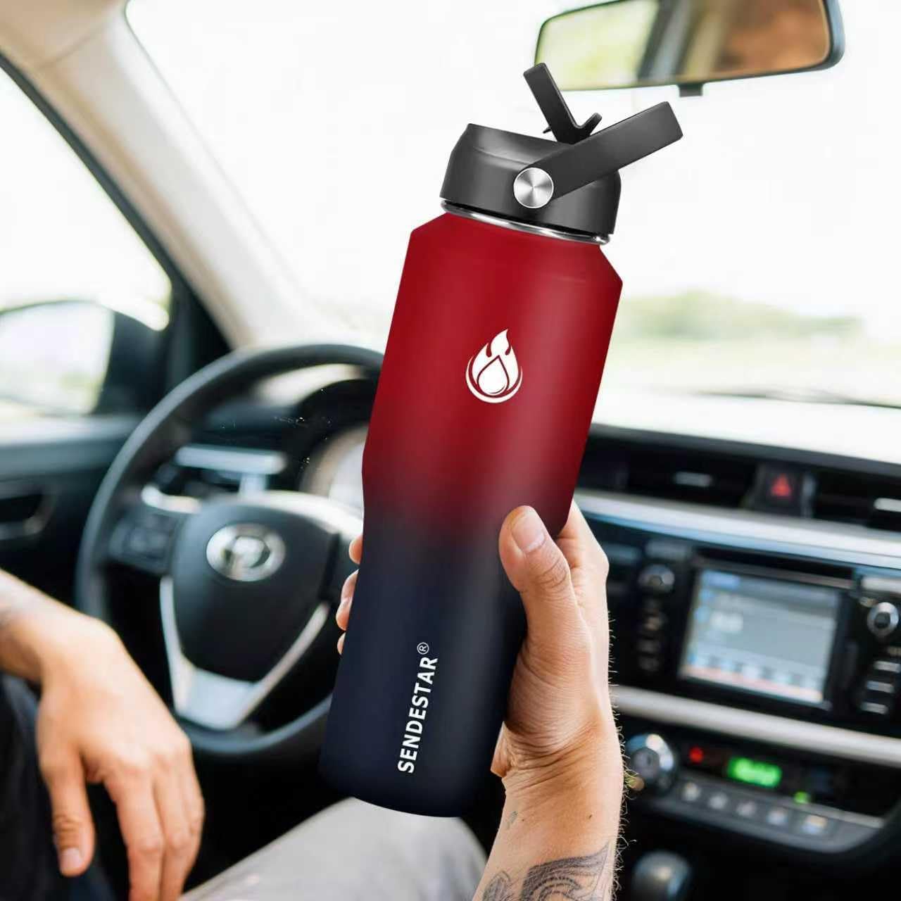 Thumbnail 2 de SENDESTAR 32oz Wide Mouth Insulated Stainless Steel Water Bottle (Fits Cup Holders) with 2 BPA-Free Lids