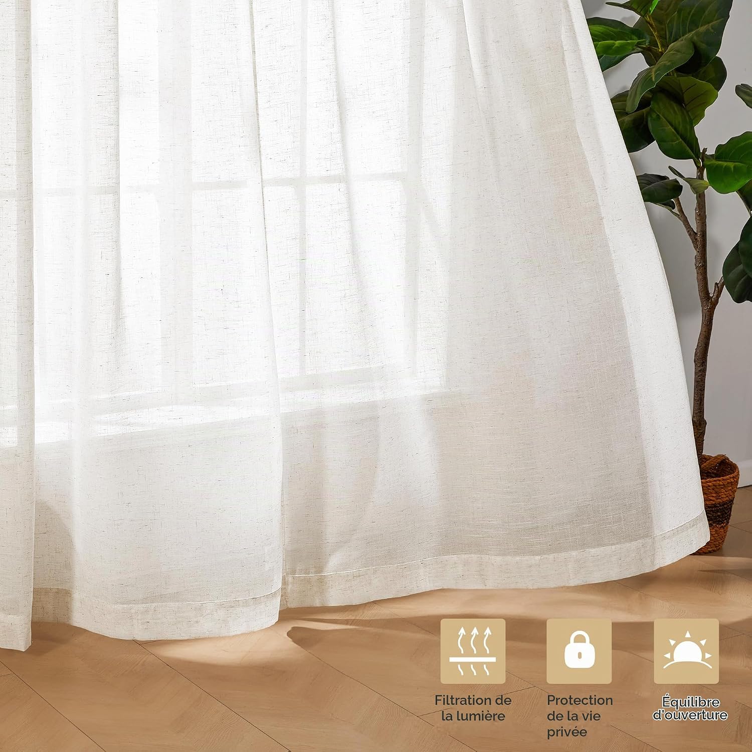 Thumbnail 6 de Deconovo DECTK02173D-S159 voile gordijnen, set van 2, 300 x 140 cm, wit