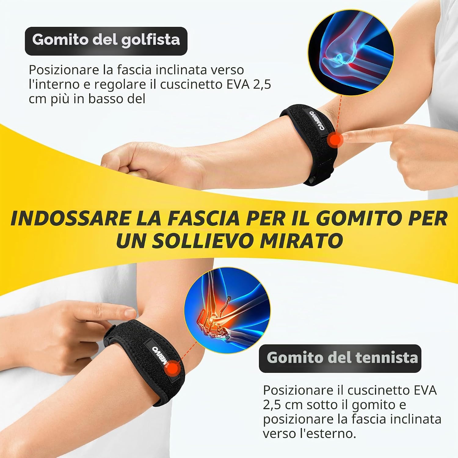 Detalle de CAMBIVO Tutore Epicondilite Gomito Regolabile – 2 pezzi con imbottitura EVA, supporto per epicondilite e tendinite