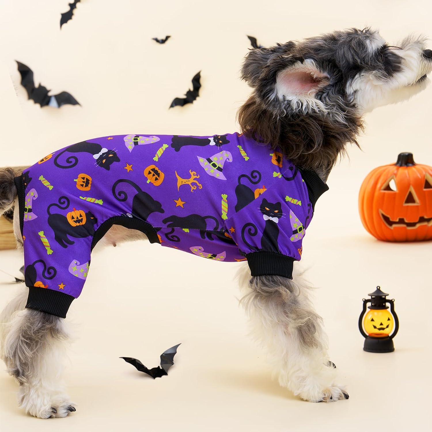 Detalle de XPUDAC 4-Pack Halloween Dog Pajamas, Small, Stretchy Polyester Blend