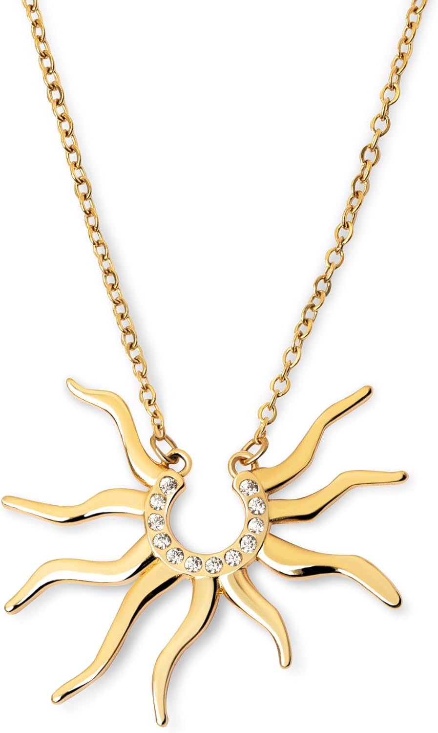 Detalle de SINGULARU Sole Mio: Collana in ottone placcato oro 18 kt con zirconi, pendente a forma di sole