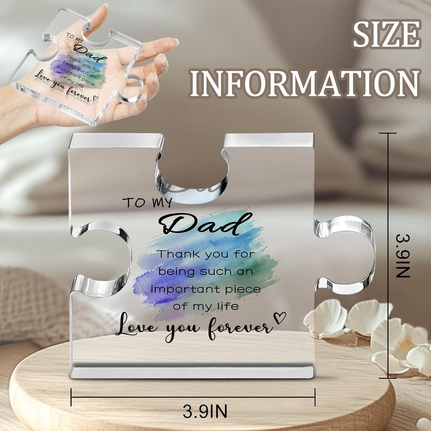 Detalle de Dad Gifts from Daughter and Son: 4x4 inch Acrylic Puzzle Plaque for Dad
