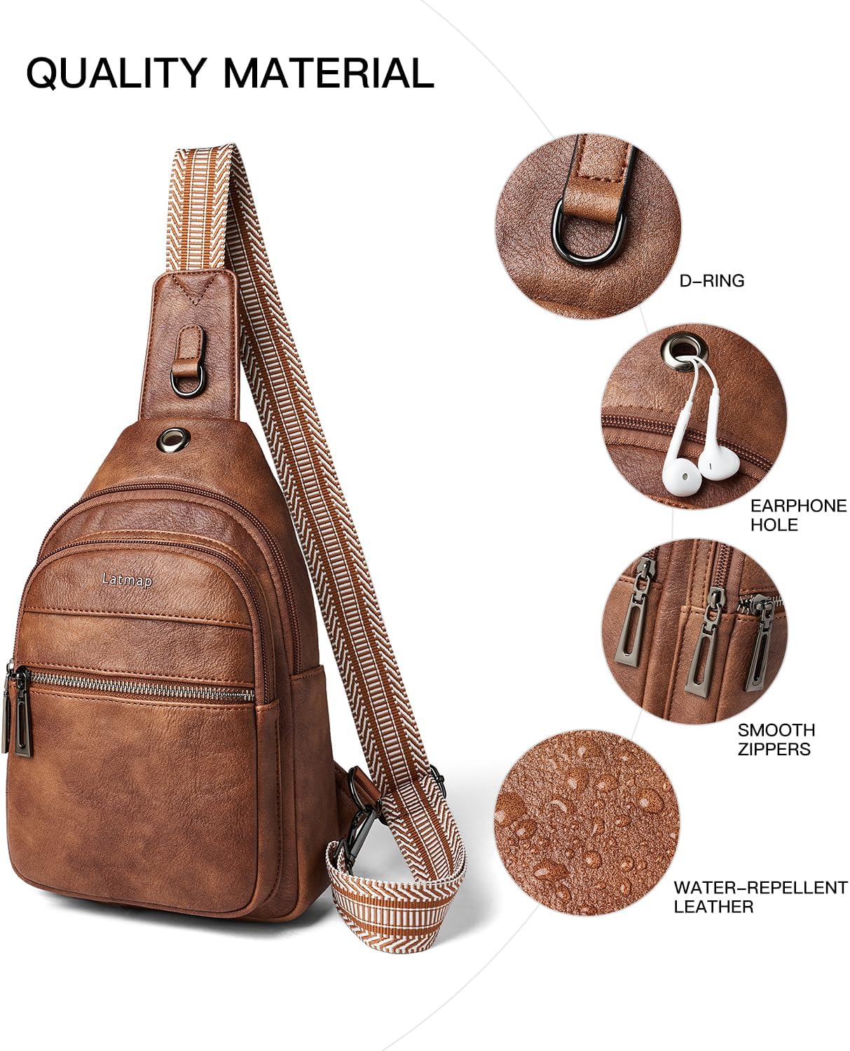 Thumbnail 5 de LATMAP Sling Bag for Women and Men – Leather Small Crossbody with Water-Resistant PU Finish