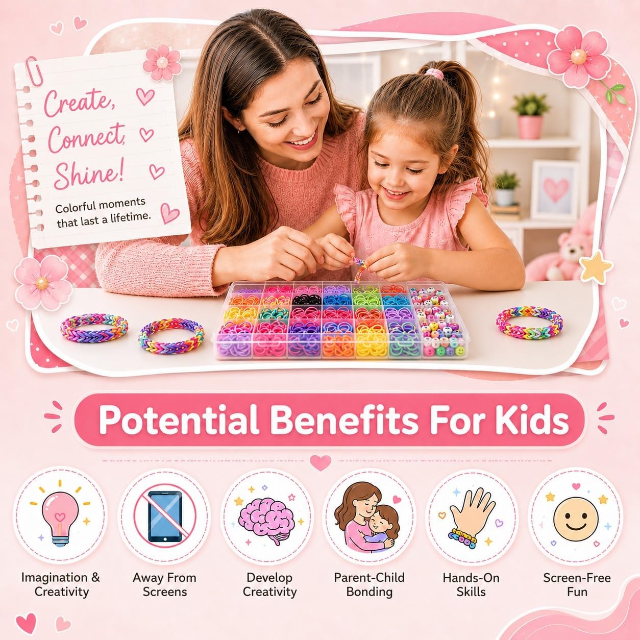 Detalle 2 de BIZEE 2700+ Loom Bands Starter Kit with Refills, Charms, Beads, Clasps & Storage Box