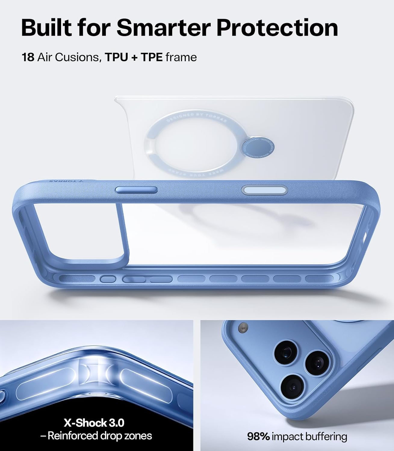 Detalle 2 de TORRAS Q3 Spin iPhone 18 Pro Case, Glacier Blue, 360° Magnetic Stand