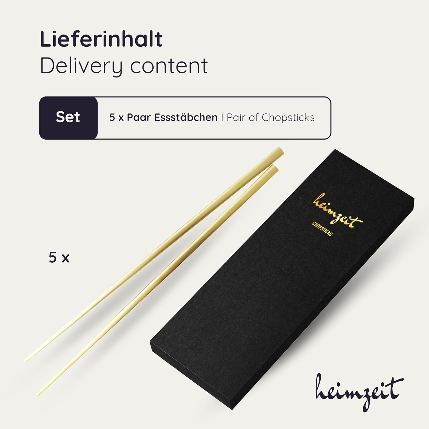 Thumbnail 4 de Heimzeit Essstäbchen aus Edelstahl in Gold (5 Paar) – spülmaschinenfest & wiederverwendbar